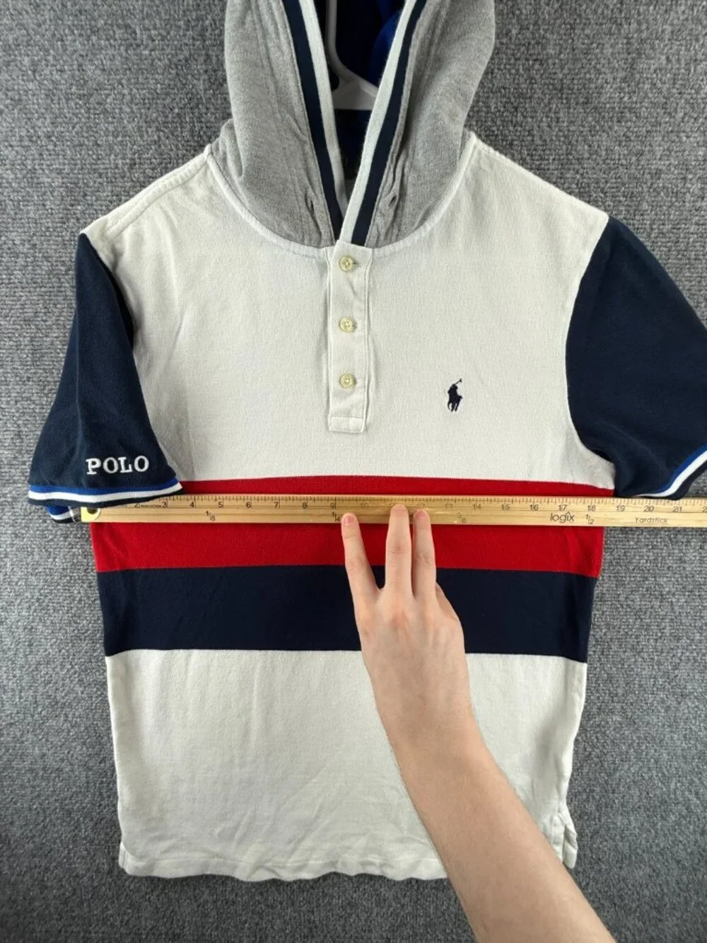 Polo Ralph Lauren Small Hooded Striped Red White Blue Polo Shirt Knit Mesh